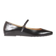 Zwarte leren ballerina schoenen met iconische logoknop Tod's , Black ,...