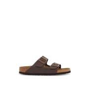 Nubuck Lederen Dubbele Band Slippers Birkenstock , Brown , Heren