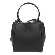 Zwarte Gehamerde Leren Tas met Magneetknoop Tory Burch , Black , Dames