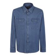 Indigo Denim Stretch Shirt met Parelmoer Knopen Michael Kors , Blue , ...