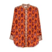 Satijnen Afwerking Ikat Print Lange Mouw Shirt Zimmermann , Orange , D...