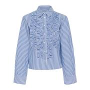 Blauw Gestreepte Blouse met Ruches Part Two , Blue , Dames