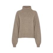 Beige Melange Korte Wol Pullover Gebreid Gestuz , Beige , Dames