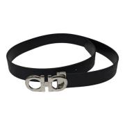 Gancini Leren Riem met Logo Gesp Salvatore Ferragamo , Black , Heren