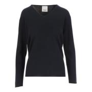 Zwarte Cashmere V-Hals Pullover Allude , Black , Dames