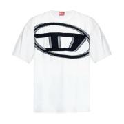 Zwart Katoenen T-Shirt met Logo Applicatie Diesel , White , Heren