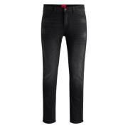 Zwarte Tapered Jeans met knoopsluiting Hugo Boss , Black , Heren