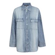 Denim Blauw Shirt met Parelknopen Michael Kors , Blue , Dames