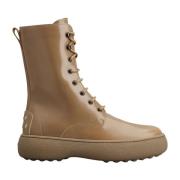 Bruine leren veterschoenlaars Tod's , Brown , Dames