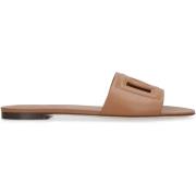 Logo Leren Slippers Ronde Neus Kalf Dolce & Gabbana , Brown , Dames