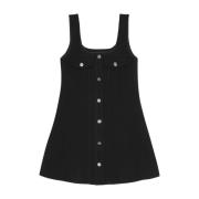 Zwarte Mouwloze Jurk met Vierkante Hals Ganni , Black , Dames