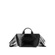 Shopper tas met zijfranjes en logo Iceberg , Black , Dames