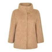 Kameel Mohair Hoge Hals Jas Fay , Brown , Dames