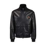 Leren bomberjack met beerdetail Iceberg , Black , Heren