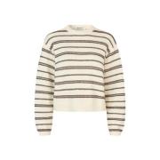 Gestreepte Oversized Gebreide Trui Modström , Beige , Dames