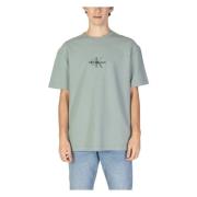 Groene Bedrukte T-shirt Korte Mouw Calvin Klein Jeans , Green , Heren