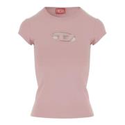 Stretch katoenen T-shirt met logo Diesel , Pink , Dames