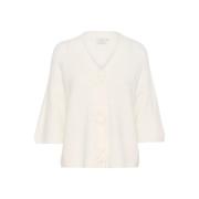 Bloemige Cropped Cardigan Gebreid Krijt Kaffe , White , Dames