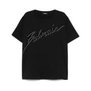 Zwart Crew Neck T-shirt Balmain , Black , Heren