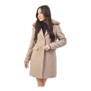 Beige wollen jas met afneembare capuchon YES ZEE , Beige , Dames