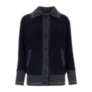 Stijlvol Navy Blue Wool Cardigan Thom Browne , Blue , Dames