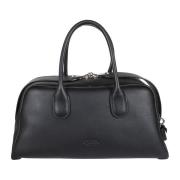 Leren handtas met logoprint en ritssluiting Tod's , Black , Dames