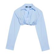 Blauwe Twisted Cropped Shirt met Gedrapeerde Taille Jacquemus , Blue ,...