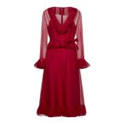 Gerimpelde zijden jurk in rood Valentino , Red , Dames