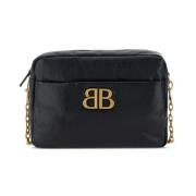 Zwarte Gekreukelde Leren Schoudertas Balenciaga , Black , Dames