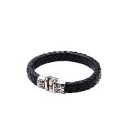 Men's Black Leather Bracelet With Silver Nialaya , Gray , Heren