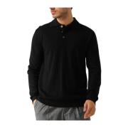 Merino Polo Gebreide Trui Zwart Selected Homme , Black , Heren