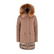 Bruine bontcapuchonjas met nyloninzetten YES ZEE , Brown , Dames