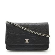 Pre-owned Leather wallets Chanel Vintage , Black , Dames