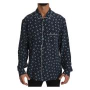 Zijdezachte Elegantie: Blauw Lounge Shirt met Skull Print Dolce & Gabb...