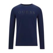 Blauw Logo Katoenen T-shirt Guess , Blue , Heren