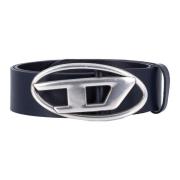 Leren riem met ovale logogesp Diesel , Black , Heren