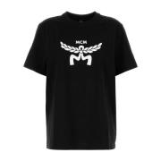 Klassiek Zwart Katoenen T-shirt MCM , Black , Dames