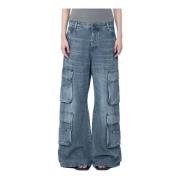 Wijde Cargo Jeans met Logo Print Diesel , Gray , Dames