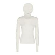 Geribbelde gebreide hoodie top Andrea Adamo , White , Dames