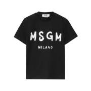 Zwart Katoenen Ronde Hals T-shirt Msgm , Black , Dames