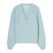 Blauwe Alpaca Wol V-Hals Trui Closed , Blue , Dames