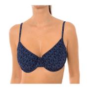 Retro Chic Bikini Top met Logo Print Michael Kors , Blue , Dames