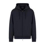 Blauwe Hoodie met Rits Emporio Armani , Blue , Heren