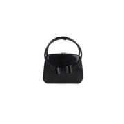 Zwarte geborsteld leren handtas met strik Shushu/Tong , Black , Dames