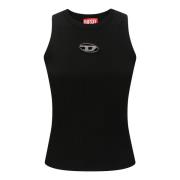 Mouwloze Geribbelde Top met Metalen Logo Diesel , Black , Dames