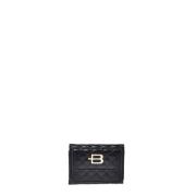 Wallet in black quilted leather leather Baldinini , Black , Dames