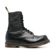 Zwarte leren Anfibio laarzen met gele stiksels Dr. Martens , Black , H...