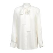 Zijden Witte Blouse Chique Halsstrik Blanca Vita , White , Dames