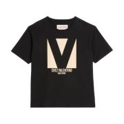 Zwart Logo Print Crop T-shirt Valentino Garavani , Black , Heren