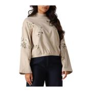 Beige Embellished Cropped Sweater Summum Woman , Beige , Dames